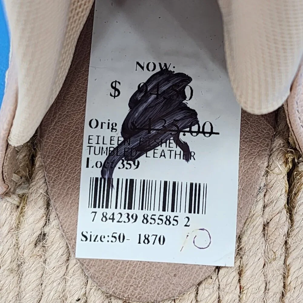 EILEEN FISHER NWOB Coy Espadrille‎ Skimmer Flat Tan Tumbled Leather Zip